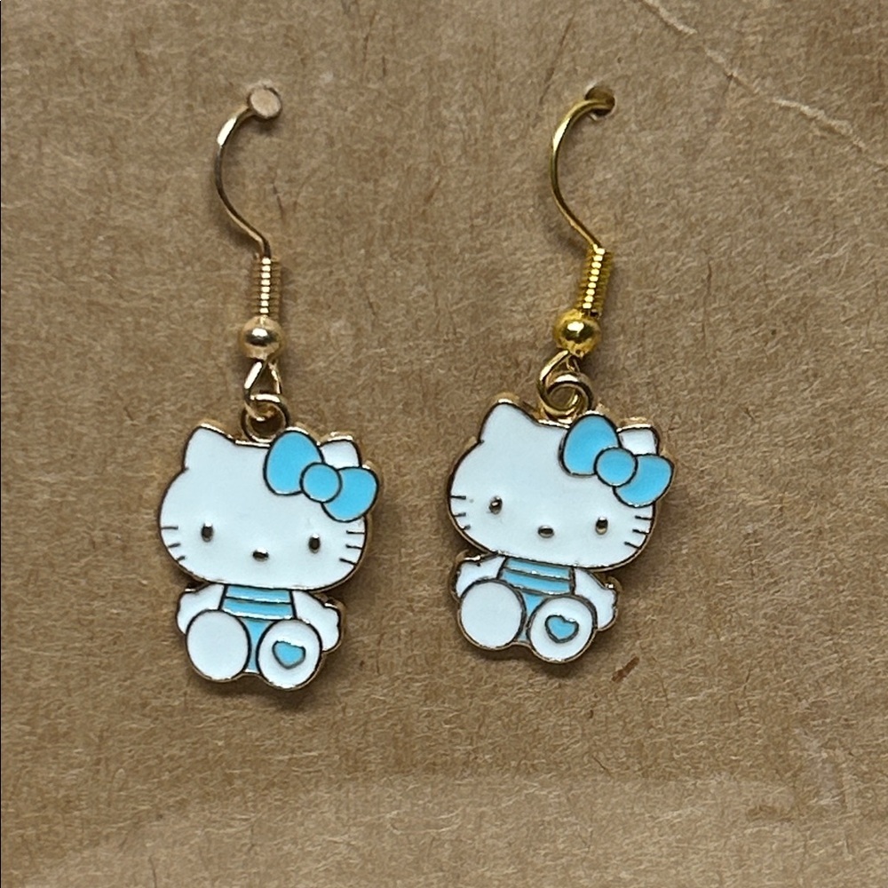 Cute Hello Kitty dangle Earrings with Blue Accents